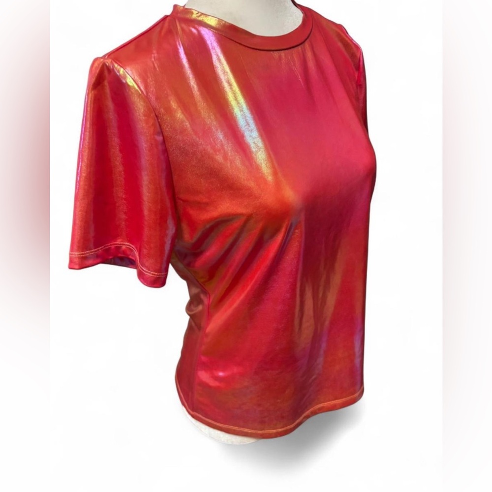 Allegra K Women's Metallic Shiny Multicolor Short Sleeve Top Size Medium - Picture 7 of 7